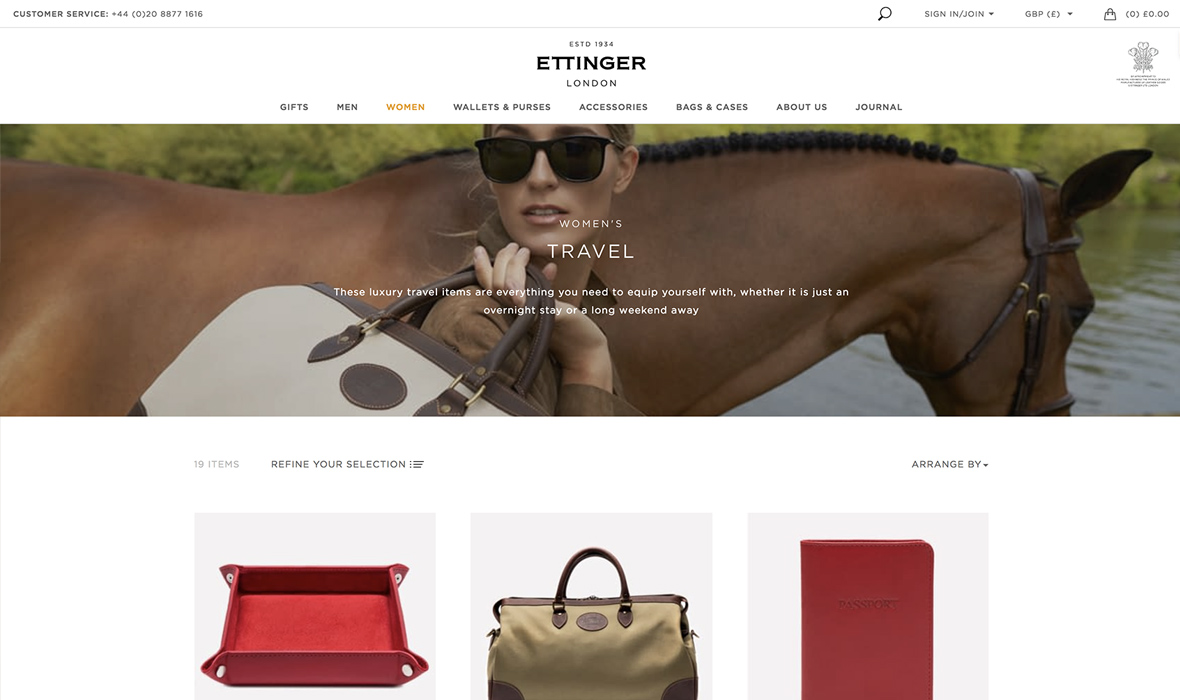 Ettinger luxury online store design
